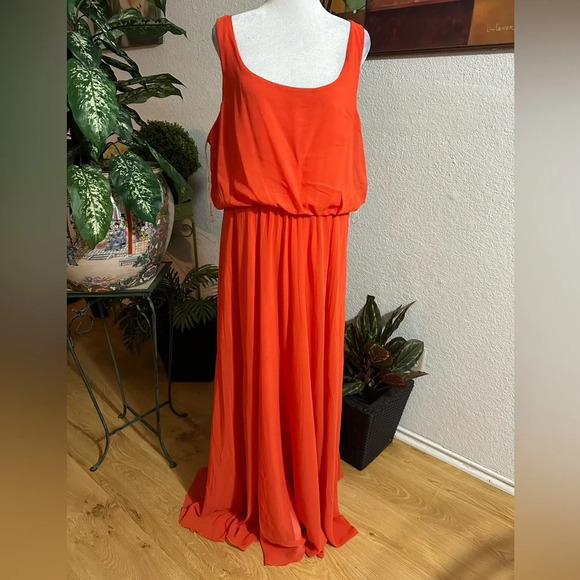 Bisou Bisou Orange Sleeveless Cut Out Back Maxi Dress Women's Size 16 - Picture 3 of 11